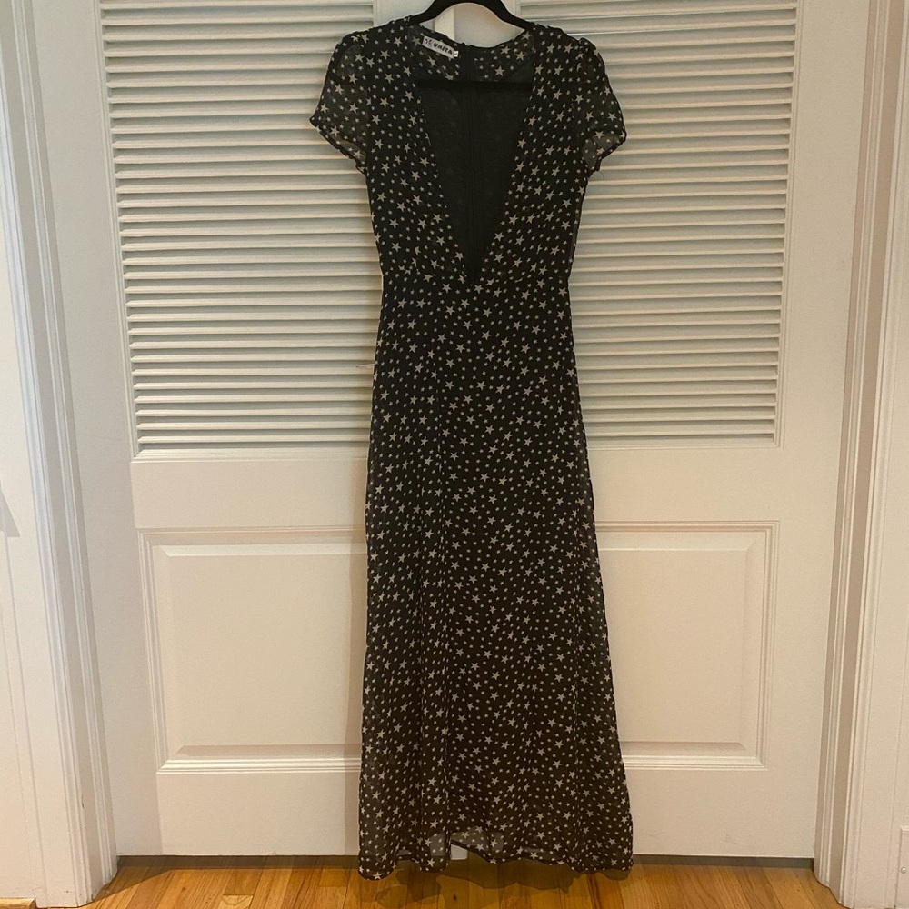 Deep V-neck star print maxi dress, Size small